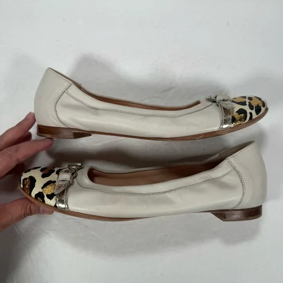 AGL Attilio Giusti Leombruni Cream Metallic Leopard Print Captoe Flats Size 9 - Picture 7 of 12